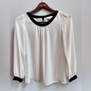 LOFT cream and black blouse top with bow at back of neckline  size S
